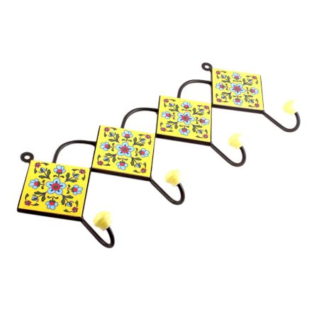 Yellow And Turquoise Tiny Flower Ceramic Tiles Hooks